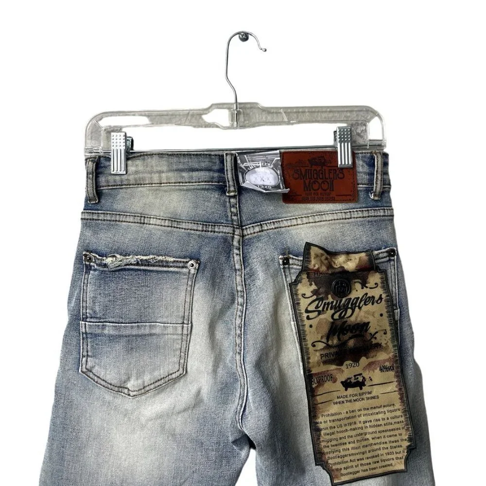 Smuggler's Moon Mens Sz 28 Biker Moto Distressed Ripped Light Wash‎ Jean Shorts